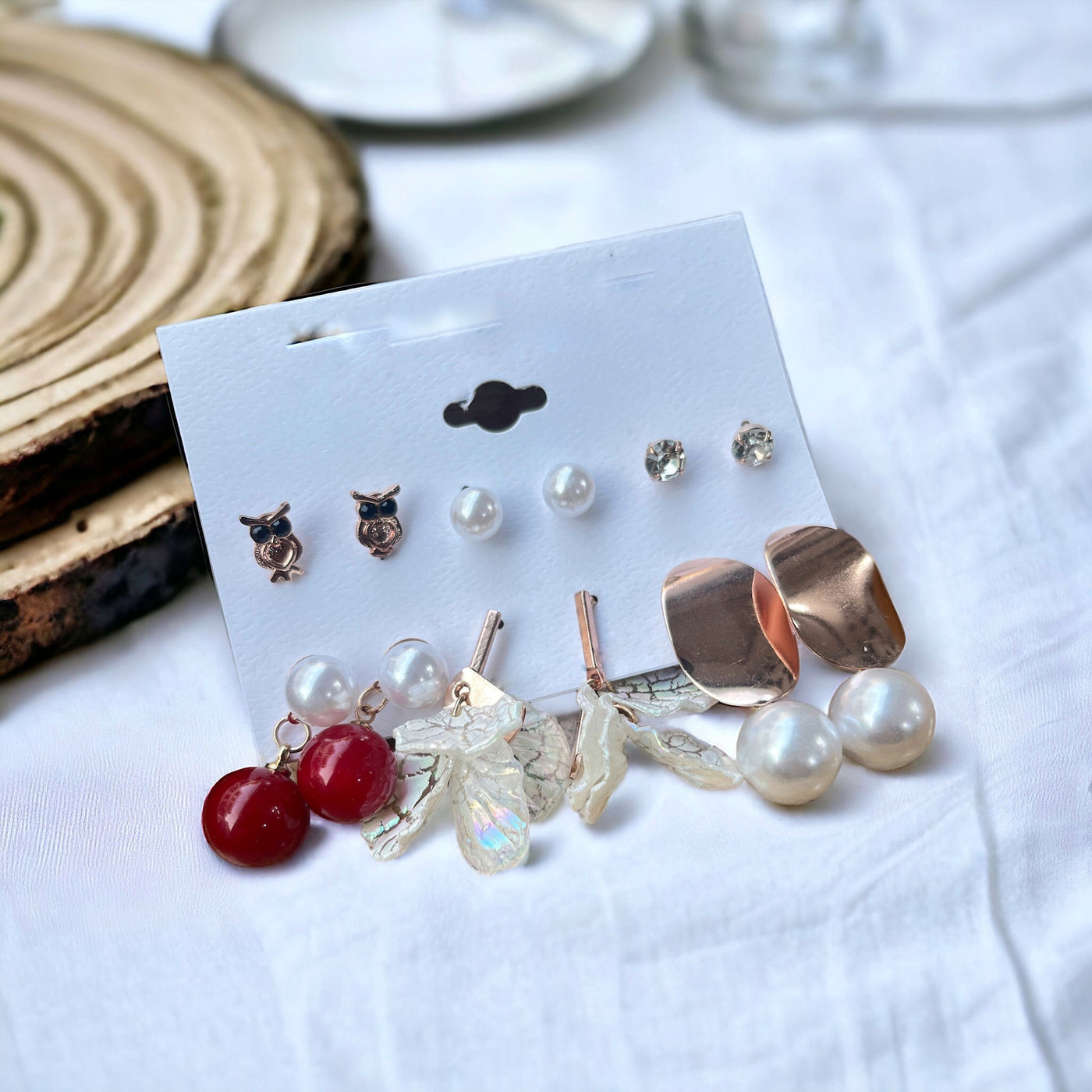 Set of 6 Cherry Pearl Earrings