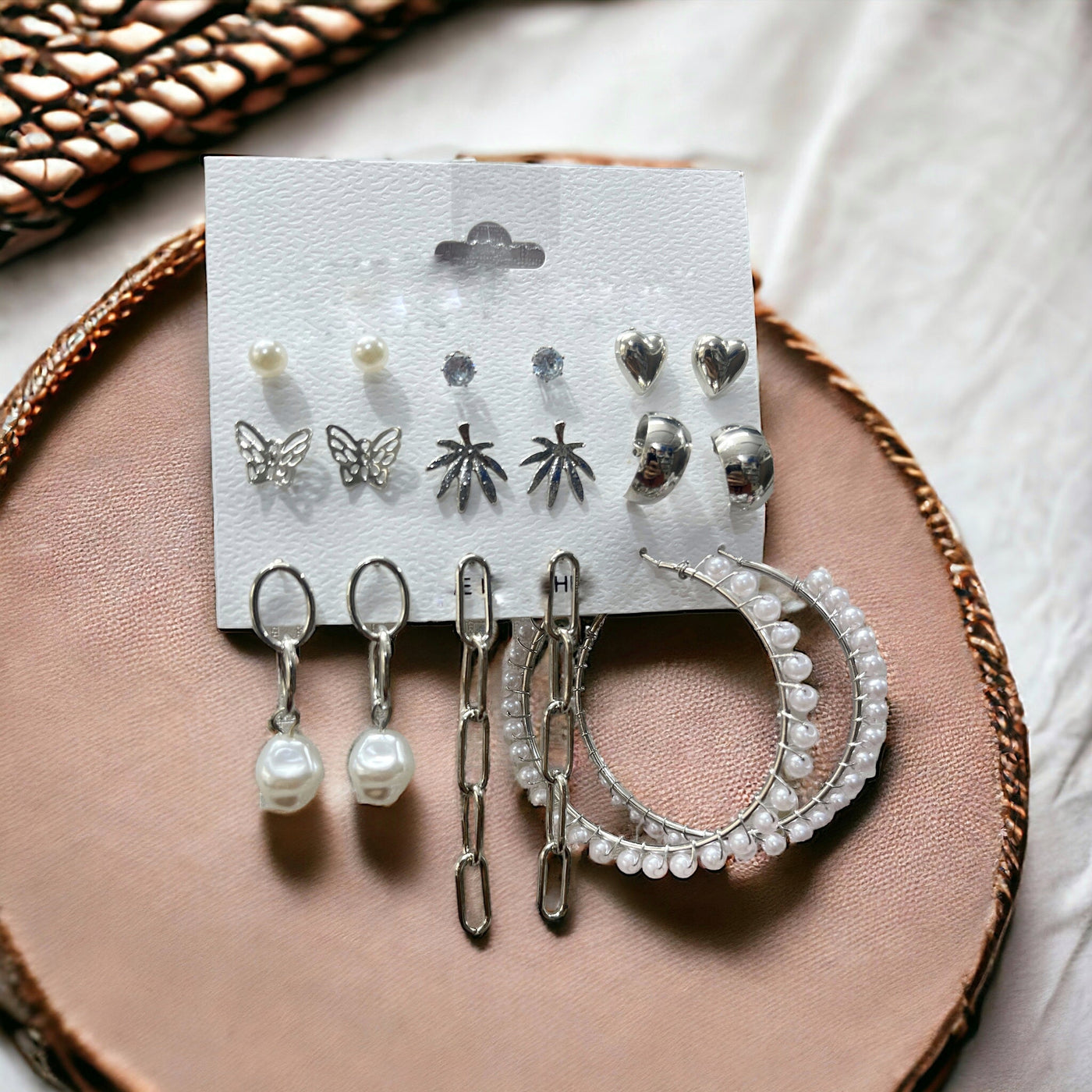 Set of 9 Silver Earrings for Her