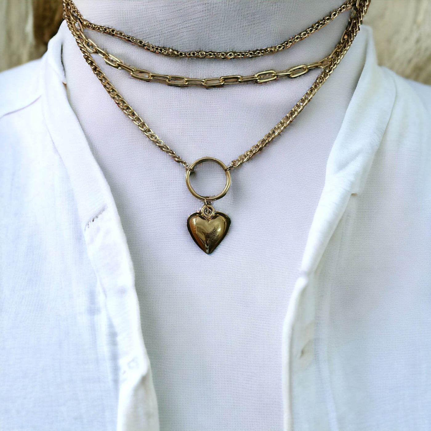 Triple Layered Heart Ring Necklace