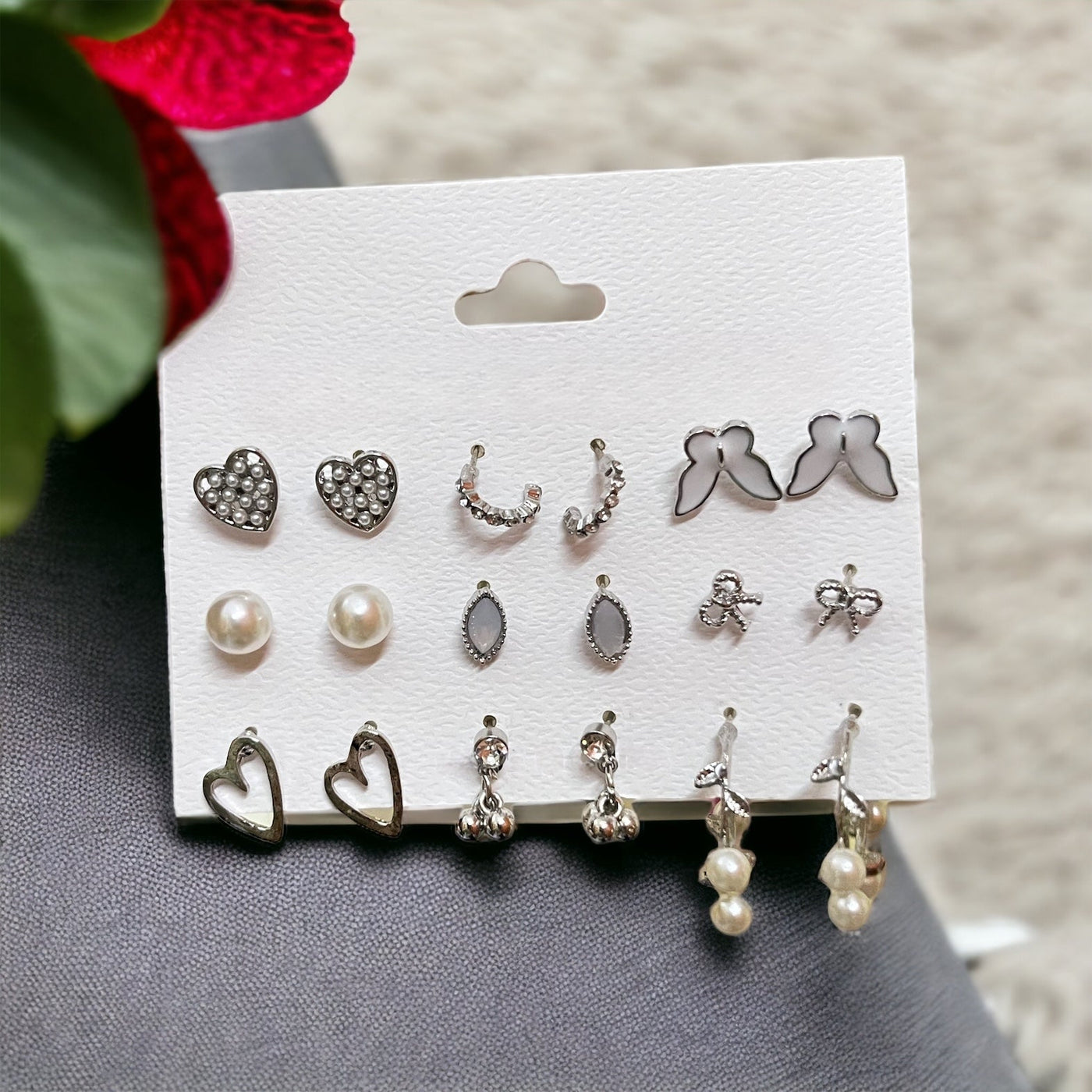 Silver 9 Earrings Set