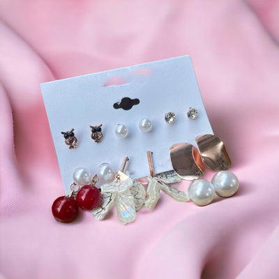 Set of 6 Cherry Pearl Earrings