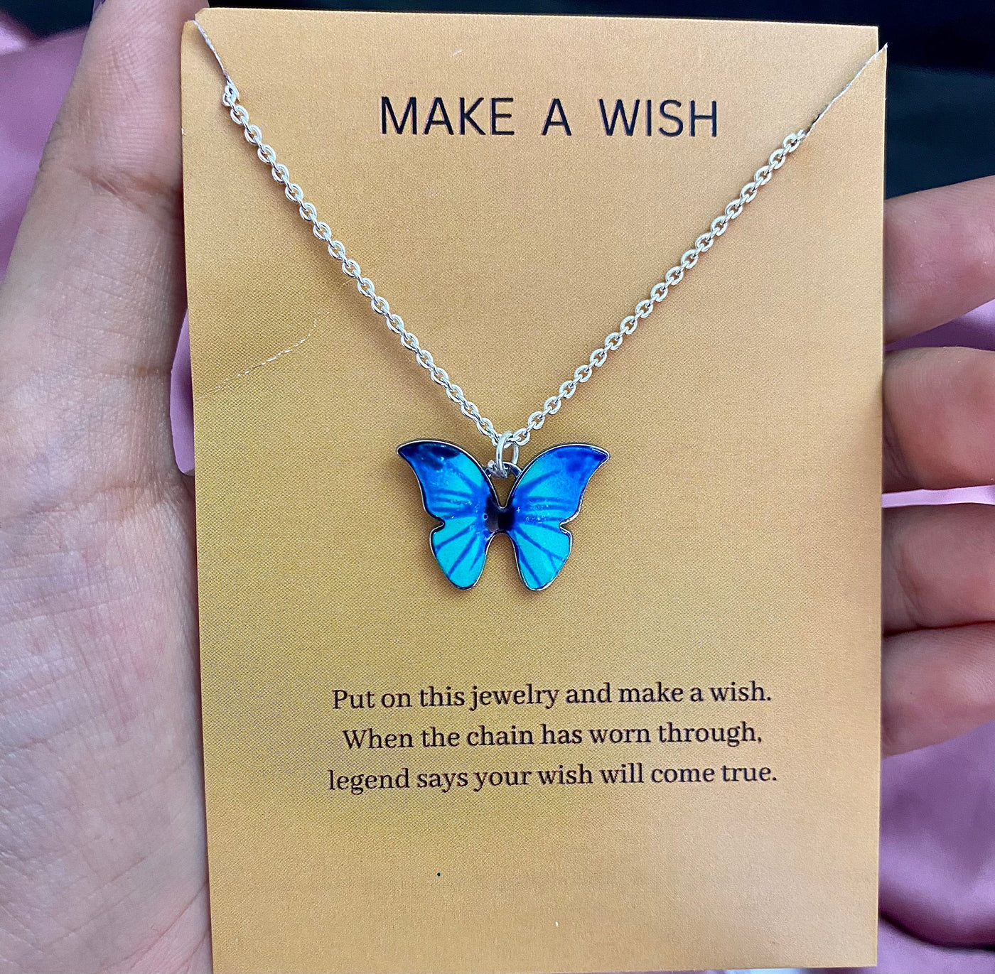 Waterproof Blue Butterfly Charm Necklace With Stainless Steel Chain
