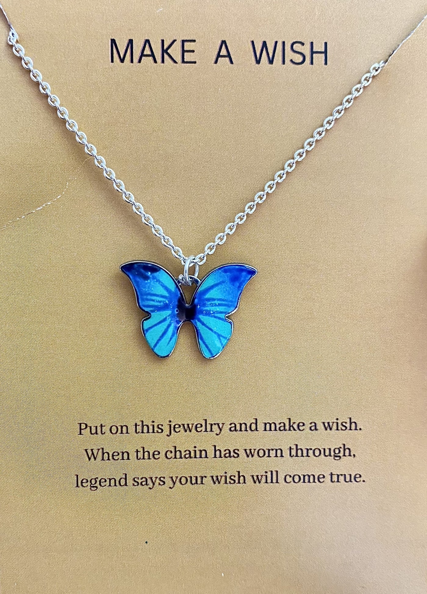 Waterproof Blue Butterfly Charm Necklace With Stainless Steel Chain