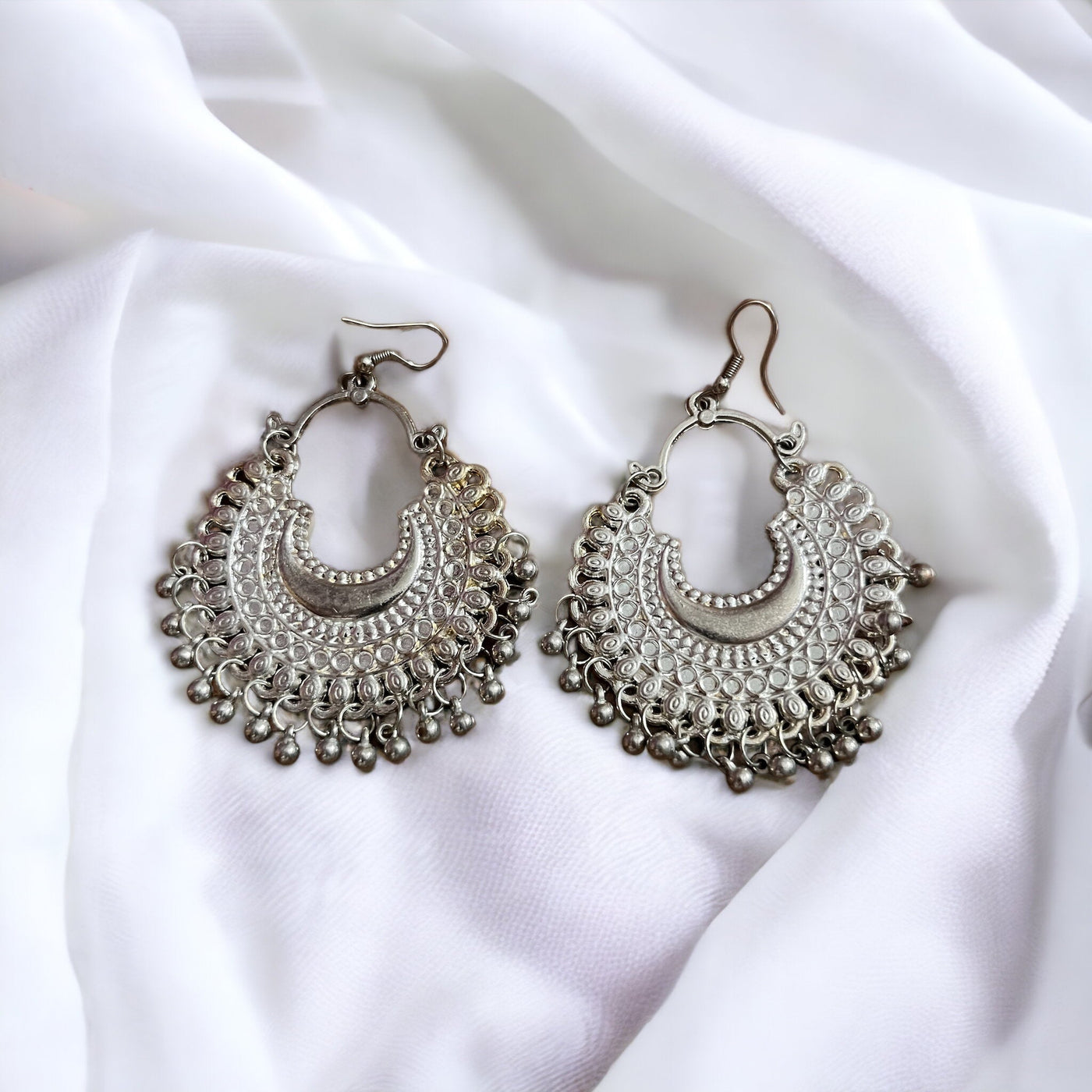 Ethnic German Silver Oxidized Earrings