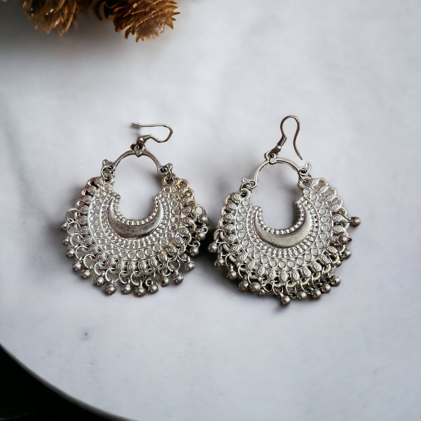 Ethnic German Silver Oxidized Earrings